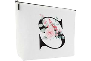 Blisswave Neceser Personalizado, con Nombre de La A a la Z, Cremallera Metálica, Diseño de Impresión Exquisito, con Forro Negro Resistente a Las Manchas, Regalos Personalizados (Blanco)