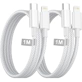 iPhone Cable Fast Charging 1M 2Pack, [MFi Certified] USB C to Lightning Cable Nylon Braided Cord Cord Cord Lightning Cable iP