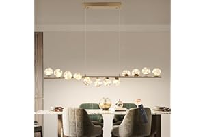 GEADI LED Lampadario Oro, 120CM Lampada a Sospensione Moderna per Tavolo da Pranzo con 12 Globi di Vetro, Plafoniere a Soffitto Regolabile, 50W Lampadari Lungo per Sala da Soggiorno, Cucine, Salotto
