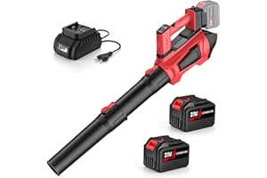 IERAKOR Souffleur Batterie, 21V Souffleur de Feuilles sans Fil avec 2 x 4,5Ah Batterie et Chargeur, 5 Vitesses + Mode Turbo, 2 Tubes de Soufflage, 360 Km/h, Moteur sans Balais, pour Jardin, Terrasse, Pelouse