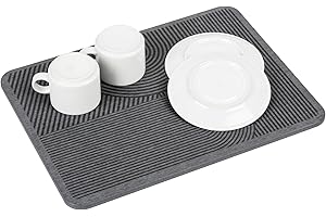 WENKO Esterilla escurridora Mod, Damon secado rápido diatomita absorbente de agua con patas de silicona y papel de lija 40x30 cm gris para cocina