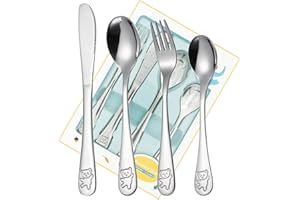 BGOBTY Posate Bambini,4 Pezzi Posate per Bambini in Acciaio Inox,Set Posate in Acciaio Inox,Forchetta Bambini,Cucchiai Bambini,Coltelli per Bambino,Idee Regalo per Bambini,dai 3 Anni in su