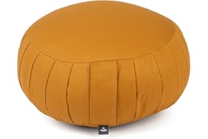 Bodhi Coussin de méditation Zafu ECO Rond avec Plis | Housse en Coton 100% Biologique | Coussin Garni d'épeautre Biologique | Hauteur d'assise 20 cm
