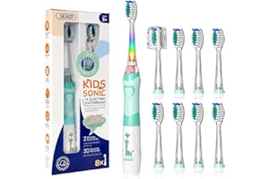 ‎SEAGO Seago Elektrische Zahnbürste Kinder mit 8 Extra Weiche Aufsteckbürste und 4 Persönliche Modi, LED Licht, Smart Timer, IPX7 Wasserdicht, Kinder Schallzahnbürste ab 3 Jahre, SG977(Grün)