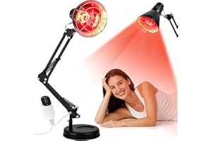 VOVIPO 150W Lampada di calore a infrarossi,Terapia del dolore alla luce rossa,Lampada di calore a infrarossi per casa con timer, Braccio leggero di supporto regolabile e controllo della temperatura,BK