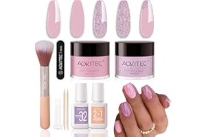 ‎AOKITEC Aokitec Dipping Powder Nails Set - Pink & Glitzer Dip Powder mit Dip Liquid Base Nagelzubehör für Nail Art, Nägel Set zum einfachen Mitnehmen, Nägel Selber Machen, Geschenk für Frauen & Mädchen