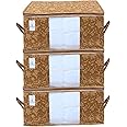 Kuber Industries Underbed Rectangular Non Woven Storage Bag|Storage Organiser|Blanket Cover| Set of 3 (Beige, Non-Woven)