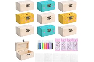 ASSRECT 10 PCS Wooden Boxes for Craft, 9x5.5x5cm Mini Treasure Chest Kids, Unfinished Wooden Treasure Boxes with Hinged Lid for DIY Crafts and Party Favor