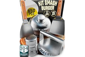 SMASHI BURGER SMASHI® Kit Smash Burger Professionale in Acciaio Inox 304 Certificato Contatto Alimenti UE | Pressa Hamburger + Spatole con Manico in Legno + Accessori | Include 25 Ricette (AVANZATO)
