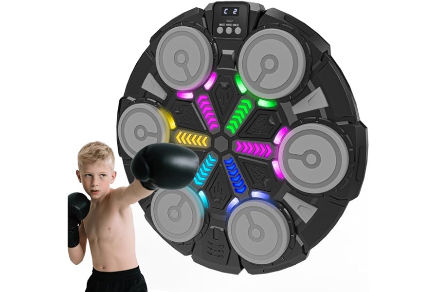 Music Punching Machine for Kids Adults,Bluetooth Wall Mounted Boxing Trainer with Gloves,Rhythm Lights,2 Player Battle Mode,Reaction Training Pad,Home Gym Sport Toys Gifts for Boys Girls Teens 3-12+