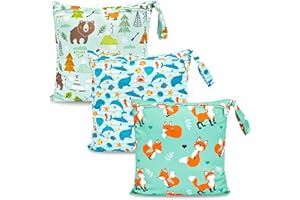 HOTLIKE Wetbag, Torba na Pieluchy Wodoodporny, 3-Częściowa Mokra Torba, Mokre Torby Organizatora Wielokrotnego Użytku Zmywalna z Zamkiem Błyskawicznym na Siłownię Podróżną dla Niemowląt (Zielony 2)