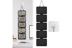 RJFUJP Pin Display, 5-Layer Pin Badge Display with Hooks, Keyring Display Stand, Thimble Display Cases, Wall Mount Jewelry Organizer for Earrings, Necklaces, and Accessories, Black