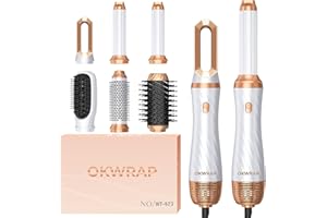‎OKWRAP Hair Styler OKWRAP Airstyler set 6 In 1 Mit Rundbürstenföhn Haarstyler Warmluftbürste Thermal Brush Airflow Lockenstab Automatisch, Volumen Föhnb