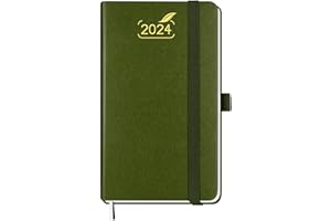 BEZEND Kalendarz kieszonkowy na rok 2024, mały, twarda okładka, 15,5 x 9 cm, kolor oliwkowy, format A6, z uchwytem na długopisy, kalendarz 2024, kalendarz książkowy mini, 1 tydzień, 2 strony