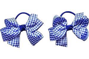 PrettyBoutique Pair of 3 Inches Girls School Gingham Knot Bow Hair Alligator Clips Bobbles Elastics Ties (4mm Bobbles, Royal Blue)
