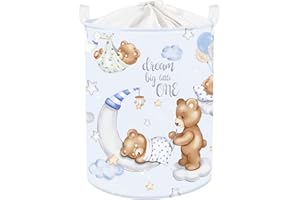 Clastyle 45L Grande Ceste Biancheria Bambini Orso Dormire Blu con Coperchio per Ragazzo Ragazza Cestino Portaoggetti Giocattoli Pieghevole Vestiti Giocattolo con Manici per Bagno Cameretta
