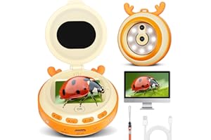 Leipan 2-in-1 Kids Microscope & Camera, 2" IPS Screen 500X Magnification Mini Portable Pocket Microscope Science Toys, Birthday/Christmas Educational Gift for 3-12 Year Old Boys Girls (Orange)