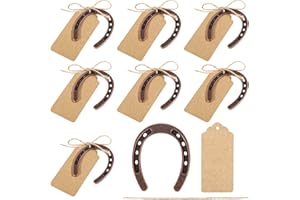 ‎HUAJIAO 8-tlg. Hufeisen Deko Set, 6 x 7 cm Hufeisen Glücksbringer Hufeisen Geschenk mit Hanfseil Kraftpapieranhänger Kleine Hufeisen zum Basteln Glücksbringer Silvester Deko