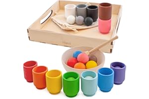 Ulanik Kulki w Kubkach Zabawki Drewniane Montessori dla Dzieci 1 + Lat Gra Motoryczna i Sensoryczna dla Niemowląt do Nauki Liczenia i Dopasowywania Kolorów