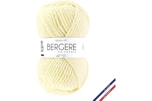 BERGERE DE FRANCE Bergère de France - ALASKA 100, pelote de laine à tricoter et au crochet (100g) 50% de laine peignée - 6,5 mm - Fabriqué en France - Gros fil rond infeutrable - Blanc (ECRU)
