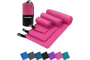 Zenacross Asciugamano Palestra Set di 3 con Borsa per il Trasporto - Asciugamano Microfibra a Rapida Asciugatura e Versatile - Telo Palestra Taglie XS, S, M - Rosa Brillante