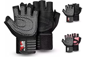 RLG RL GRIPS RL Grips - Guantes Gimnasio para Levantamiento de Pesas, Crossfit, Musculación con Muñequera y Grip de Silicona Antideslizante - Guantes Fitness para Hombre y Mujer Negro y Rosa