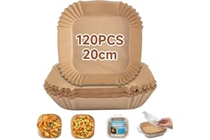 HAUSPROFI 120 sztuk papieru do pieczenia frytkownicy na gorące powietrze, papier do pieczenia Airfryer, 20 cm, kwadratowy papier do pieczenia, nieprzywierający, jednorazowy, wodoodporny, olejoodporny,