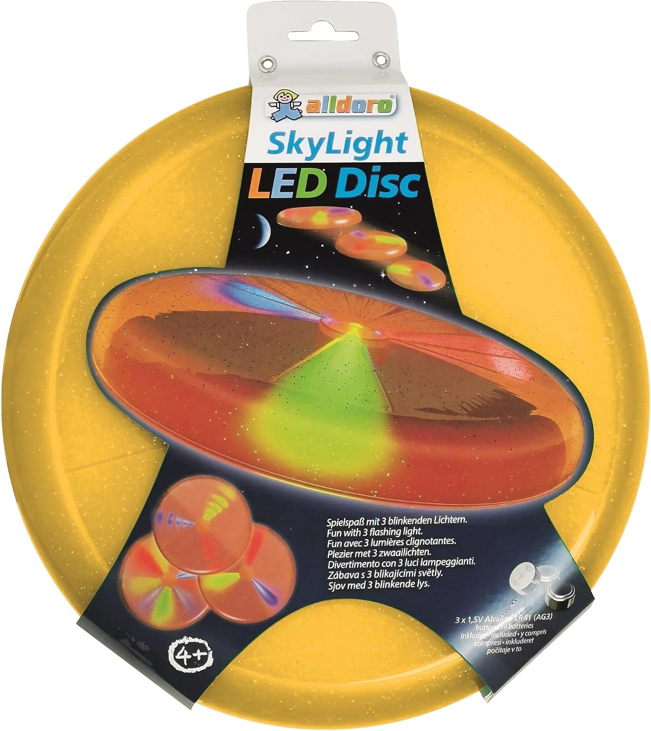 alldoro Sky Light, diámetro Aprox. Disco Frisbean de 27 cm con 3 LED para Playa, jardín y Exterior, Juego de Lanzamiento para niños a Partir de 4 años y Adultos, Color Naranja, (63019)