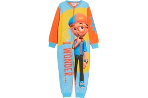 Blippi Barn Onesie pojkar flickor fleece pyjamas allt i ett matchande unisex mjuk varm pyjamas dragkedja myskläder