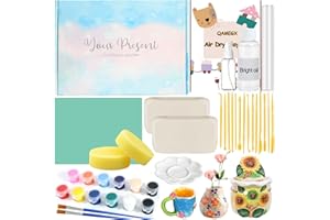 ‎VEZERD Vezerd Töpferset für Anfänger, Ton Lufttrocknend ohne Brennen für Zuhause, Kreativ DIY Keramik Bemalen Basteln Erwachsene mit Glanzlack, Werkzeuge, Pottery Set Als Geschenke für Kinder