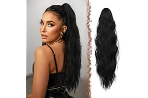 FESHFEN Nero Coda Capelli Extension Pinza - Lunga Ondulato Coda Finta Capelli Riccia Coda di Cavallo Estension Sintetici Posticcio Ponytail per Donne, 63 cm
