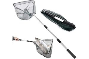 LEcylankEr Retino pieghevole da pesca, gommato con manico telescopico, 120 cm, retino da pesca