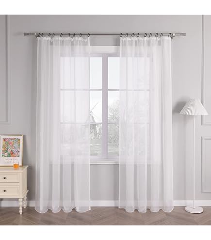 Rideau Voilage PONY DANCE - Motif Croix Lin 300x220cm - Style Romantique Moderne