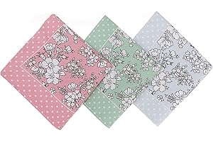 HOULIFE Ladies 100% 60S Cotton Handkerchiefs Womens Soft Vintage Floral Print Hankies for Wedding Party 3/6 Pieces 18x18/45x45cm