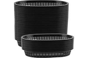 CHUIFAI Confezione da 50 cestini ovali in plastica per fast food, per patatine fritte, panini, hamburger, picnic, barbecue, feste, colore nero, 26,8 x 17,5 x 3,5 cm