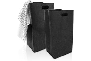 YOUNTHYE 2 sztuki filcowych koszy na pranie, 60 l, wąski, filcowy, duży pojemnik na pranie, ciemnoszary, składany, kosz do przechowywania, do sypialni, łazienki, 2 sztuki