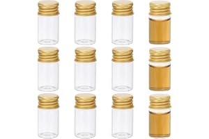 PATIKIL 8ml Small Clear Glass Bottles, 12Pcs Mini Vials with Aluminum Lids Tiny Jars for Aromatherapy Fragrance Cosmetic Oils Lab Perfumes Storing Beads, Gold