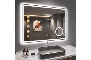 ‎DRIPEX Dripex Badspiegel mit Beleuchtung Led Spiegel mit 3-Fach Schminkspiegel und Steckdose, Dimmbar, 3 Lichtfarbe Einstellbare Badezimmerspiegel mit Beleuchtung, Beschlagfrei 60 x 80 cm