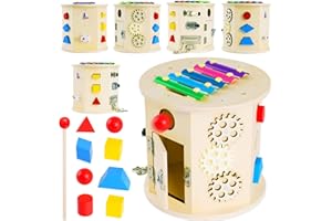 Siairo Motorikspielzeug ab 1 Jahr, 7 in 1 Montessori Motorikbrett Spielzeug, Motorikspielzeug Activity Center Baby Motorikschleife Holzspielzeug Lernspielzeug für 1 2 3 4 Jahre Junge Mädchen