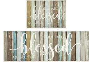 Carvapet 2 Pieces Kitchen Mat Rug Non Slip Washable Kitchen Floor Mat Country Rustic Style Runner Rug Set(Stripe)