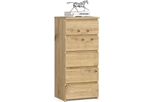 ‎AKORD AKORD Kommode CL5 40 cm | 5 Schubladen | Schrank | für das Wohnzimmer | für das Schlafzimmer | B40 x H92 x T35 cm | Gewicht 21,9 kg | Artisan Eiche/Artisan Eiche