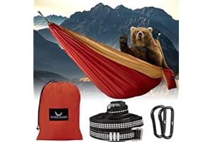 PURE HANG Premium Camping Hängematte Outdoor 2 Personen aus Nylon Fallschirmseide für Reise, Travel, Garten mit Befestigung Aufhänge Set | 300kg Belastung (Rot)