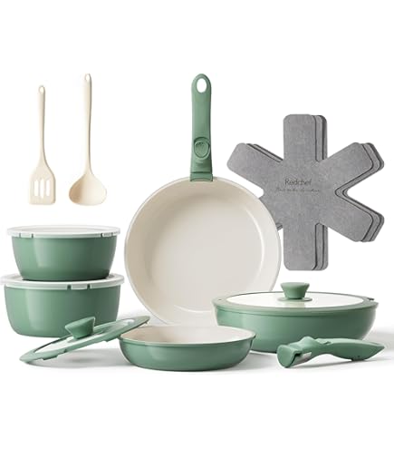 Drew Barrymore 12-Piece Ceramic Non-Stick Cookware Set - White Icing Kitchen Pots & Pans - View #11