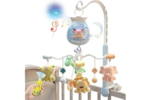 NASTOPEE Mobile pour bébé - Musique et lumières à 360 ° - Télécommande pour lit - Avec projecteur d'étoile et minuterie - Jouet suspendu - Hochet - Anneau de dentition à partir de 0 à 24 mois - Cadeau pour