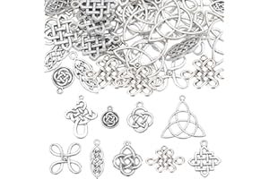 SUNNYCLUE 1 Box 72Pcs Knot Charms Silver Celtic Knot Charm Bulk Alloy Irish Chinese Tibetan Antique Style Hollow Trinity Connector Charms for Jewellery Making Charme Necklace Bracelet Earring Crafts