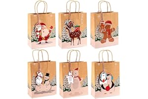 KAHEIGN 24 Piezas Bolsas De Regalo, 23 x 18 x 9cm Bolsas De Papel Kraft Tema Navideño Bolsos De Fiesta De Navidad Cajas De Papel De Caramelo - Con 24 Pz Etiquetas Navideñas