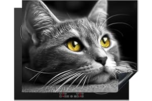 KitchenYeah© Protège Plaque Induction 65x52 cm Deco Cuisine Protection Pour Plan De Travail Cuisson Protégé Chat - Gris - Animaux - Chat - 65x52 cm