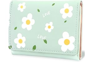 Conisy Geldbeutel Damen Klein,Niedliche Blümchenmuster Schlank Geldbörse aus Leder Für Frauen und Mädchen (hellgrün)