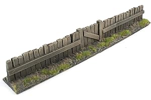War World Gaming | Wooden Fence with Gate | Painted & Flocked x 3 | 20mm - 28mm Scale Resin Wargaming Tabletop Terrain Scenery