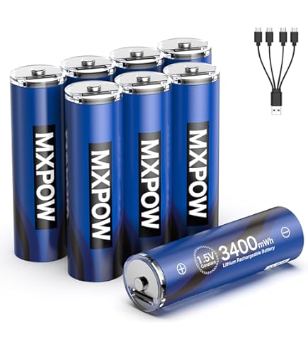Tosiicop AA Lithium Akkus - 4 Stück 1.5V 3600mWh Mit USB-C Ladekabel